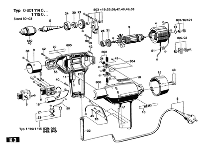 Part Location Diagram of 1603523054 Bosch Drilling Spindle 1/2"-20 Unf 2a