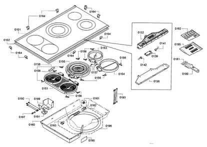 Cooktop Assy Diagram and Parts List for NET8654UC 02 Bosch Cooktop