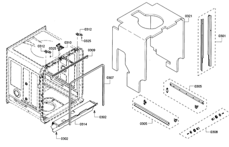 Frame Diagram and Parts List for SHE53TF2UC 01 Bosch Dishwasher