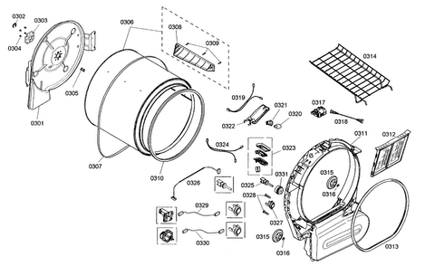 Drum Assy Diagram and Parts List for WTMC532SUS 02 Bosch Dryer