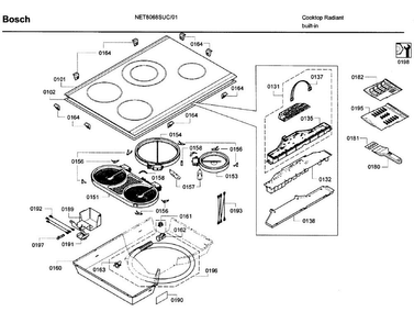 Main Asy Diagram and Parts List for NET8068SUC 01 Bosch Cooktop