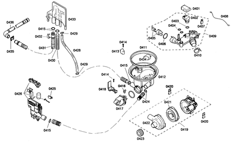 Pump Assy Diagram and Parts List for SHE55M12UC 59 Bosch Dishwasher