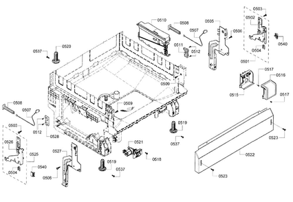 Base Assy Diagram and Parts List for SHE3AR56UC 16 Bosch Dishwasher