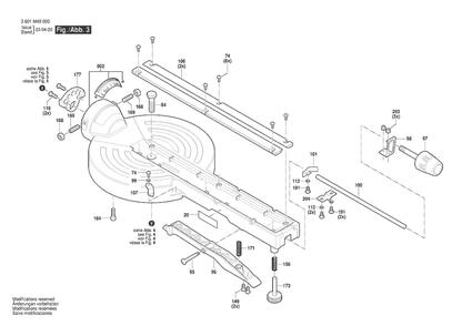 Section 3 Diagram and Parts List for GCM305-216D 3601M49070 Bosch Miter Saw