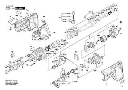 Diagram 1 Diagram and Parts List for GBH18V-26D 3 611 J16 050 Bosch Hammer Drill