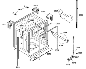 Cabinet Diagram and Parts List for SHE43F02UC 53 Bosch Dishwasher