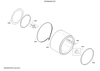 Drum Diagram and Parts List for WTG86402UC 07 Bosch Dryer
