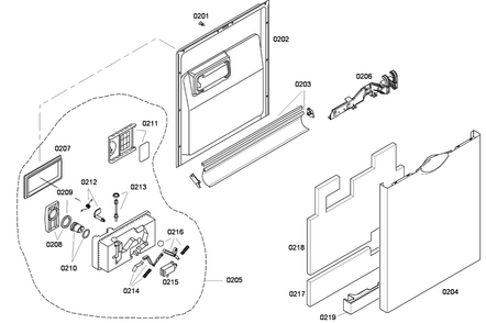 Door Assy Diagram and Parts List for SHE43F05UC 48 Bosch Dishwasher