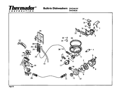 Pump And Motor Diagram and Parts List for DWI246UW  Thermador Dishwasher