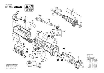 Figure 1 Diagram and Parts List for 3601GD1610 GWS14-60PD Bosch Angle Grinder