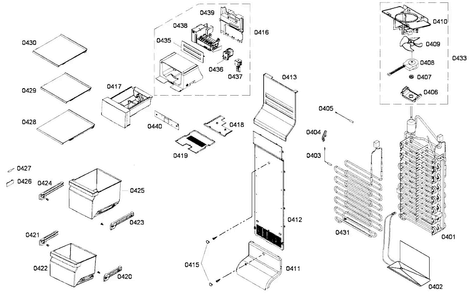 Freezer Assy Diagram and Parts List for B22CS80SNS 01 Bosch Refrigerator