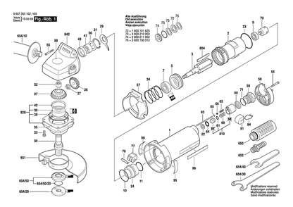 Section 1 Diagram and Parts List for 0607352102  Bosch Angle Grinder