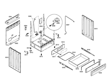Drawer/side Panels Diagram and Parts List for HGS7022UC 01 Bosch Range