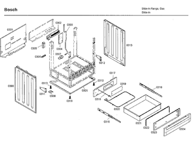 Cabinet/drawer Diagram and Parts List for HDI7132U 03 Bosch Range