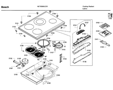 Main Asy Diagram and Parts List for NET8068UC 01 Bosch Cooktop
