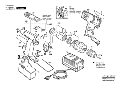 Section 1 Diagram and Parts List for 0601936540  Bosch Screwdriver