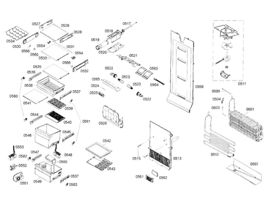 Refrigerator Assy Diagram and Parts List for B22CS50SNB 03 Bosch Refrigerator