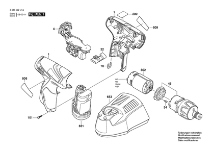 Section 1 Diagram and Parts List for 3601J92U14  Bosch Screwdriver