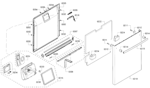 Door Diagram and Parts List for SHX65T55UC 07 Bosch Dishwasher