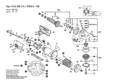 Section 1 Diagram and Parts List for PWS9-125 0603320045 Bosch Angle Grinder