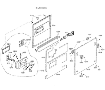 Door Assy Diagram and Parts List for SHV46C13UC 26 Bosch Dishwasher