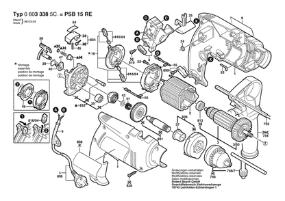 Section 1 Diagram and Parts List for PSB15RE 06033385C6 Bosch Hammer Drill