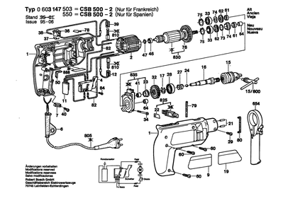 Section 1 Diagram and Parts List for 0603147548  Bosch Hammer Drill