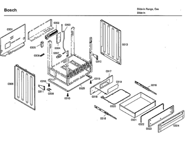 Frame And Drawer Diagram and Parts List for HDI7032U 01 Bosch Range