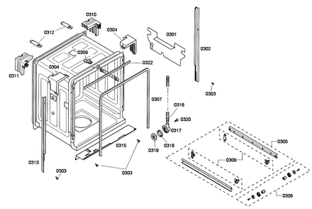 Cabinet Diagram and Parts List for SHE33P05UC 56 Bosch Dishwasher
