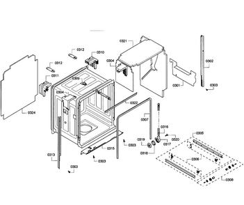 Cabinet Diagram and Parts List for SHE55C05UC 65 Bosch Dishwasher