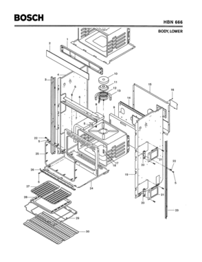 02 - BODY, LOWER Diagram and Parts List for HBN666  Bosch Range