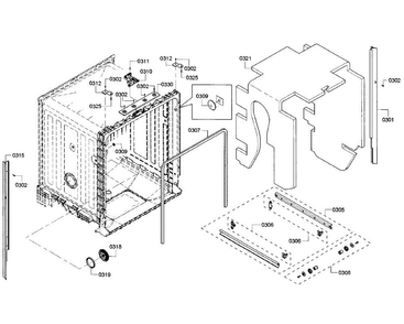 Cabinet Diagram and Parts List for SHX3AR52UC 10 Bosch Dishwasher