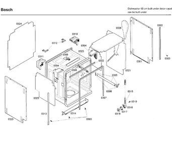 Frame Diagram and Parts List for SHE99C05UC 19 Bosch Dishwasher