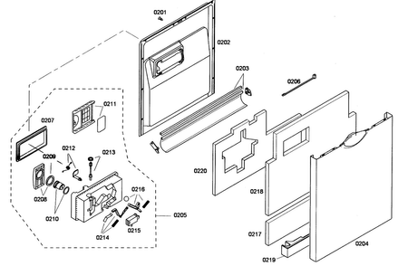 Door Assy Diagram and Parts List for SHE55M15UC 59 Bosch Dishwasher