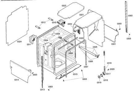 Cabinet Parts Diagram and Parts List for SHE55M06UC 48 Bosch Dishwasher