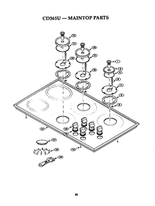 Maintop Diagram and Parts List for CD365U  Thermador Cooktop