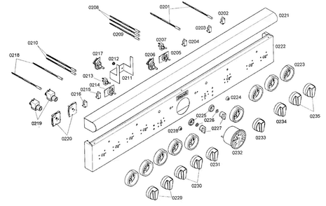 Front Panel Diagram and Parts List for PRD486ELG01  Thermador Range