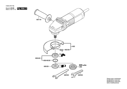 Section 2 Diagram and Parts List for PWS7-115E 0603278745 Bosch Angle Grinder