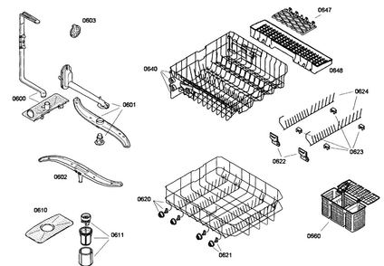 Racks Assy Diagram and Parts List for SRX53C15UC 01 Bosch Dishwasher