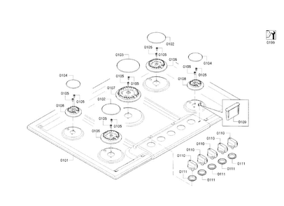 Burner Assy Diagram and Parts List for NGM8055UC 01 Bosch Cooktop