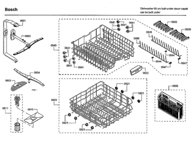 Rack Diagram and Parts List for SHE53T55UC 09 Bosch Dishwasher