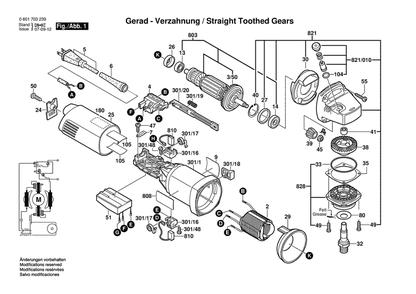 Section 1 Diagram and Parts List for GWS1703EVS 0601703239 Bosch Angle Grinder