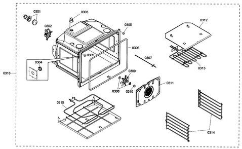 Upper Oven Diagram and Parts List for HBN3520UC 01 Bosch Wall Oven