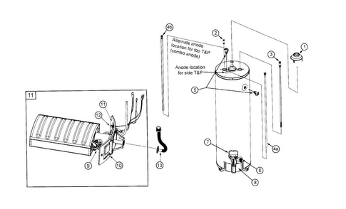 Main Assy Diagram and Parts List for 153559500  Kenmore Water Heater
