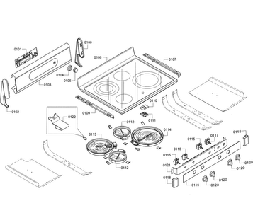 Control Panel Diagram and Parts List for HES7282U 06 Bosch Range