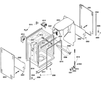 Frame Diagram and Parts List for SHU43C02UC 12 Bosch Dishwasher