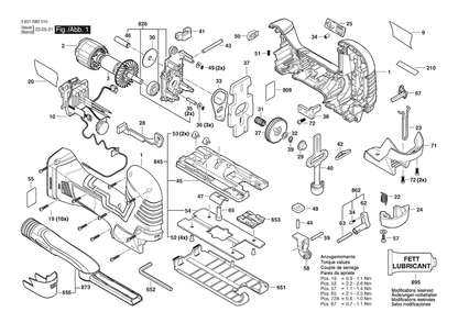 Figure 1 Diagram and Parts List for 3601EB2010 GST18V-50B Bosch Jig Saw