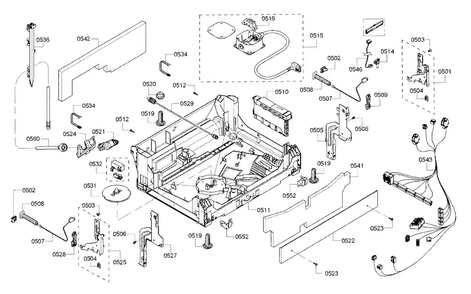 Base Diagram and Parts List for SHX8PT55UC 05 Bosch Dishwasher