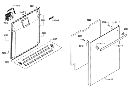 Door Diagram and Parts List for SHX4ATF5UC 14 Bosch Dishwasher