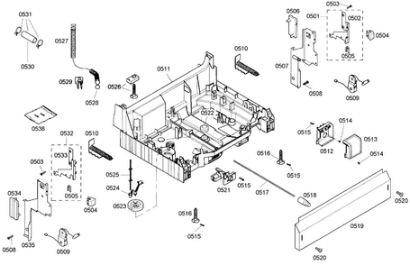 Base Diagram and Parts List for SHE33M05UC 46 Bosch Dishwasher